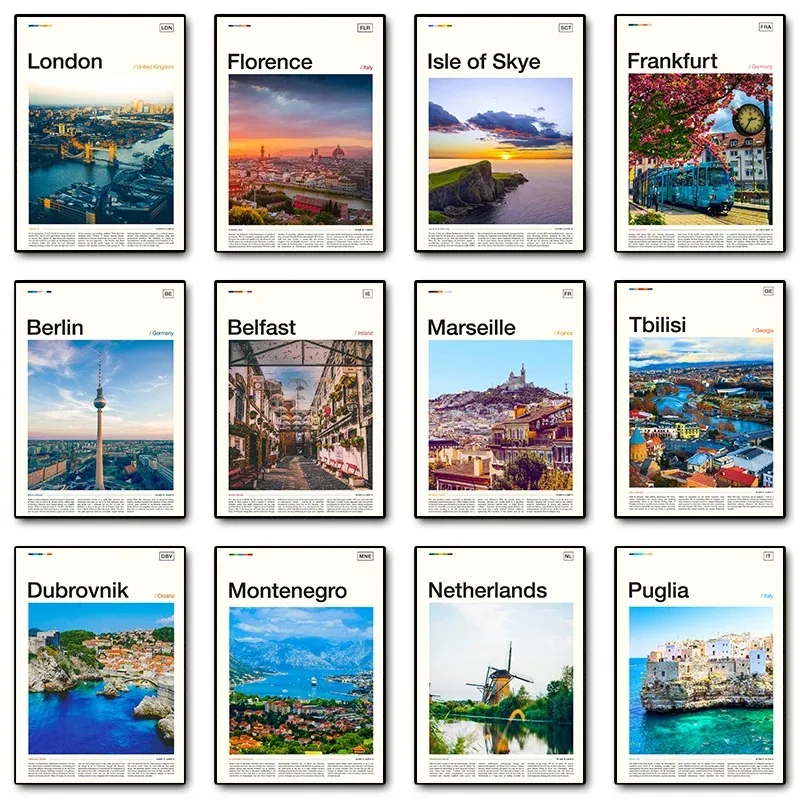 Европейский Пейзажный Постер-амстердам Барселона Калабрия Дубровник Марсель