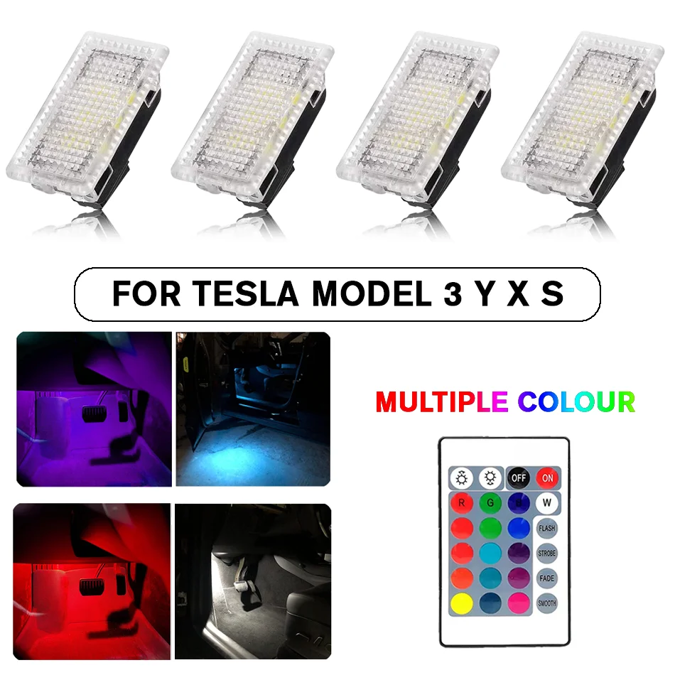 Комплект светодиодных ламп Tesla RGB, лампа для атмосферы, прожектор для багажника с дистанционным управлением, для салона автомобиля Tesla Model Y 3 X S