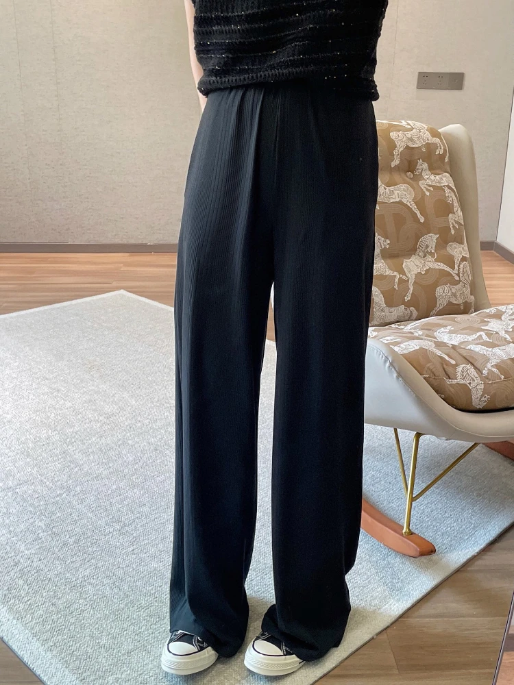 

Women Pants 2022 New Solid M6 100% Cotton Light Pleated Elastic Waist Women Casual Straight Trousers Long Pants