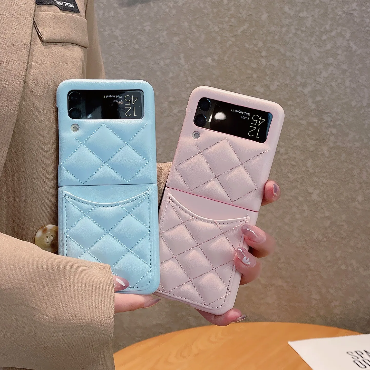 

Luxury Leather Cover For Samsung Galaxy Z Flip 3 4 5 Flip5 Flip4 Flip3 5G Rhombus Lattice Card Slot Holder Bag Wallet Phone Case