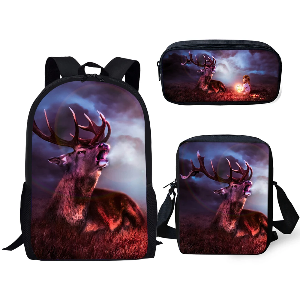 

Popular Youthful Deer 3D Print 3pcs/Set Student Travel bags Laptop Daypack Backpack Shoulder Bag Pencil Case