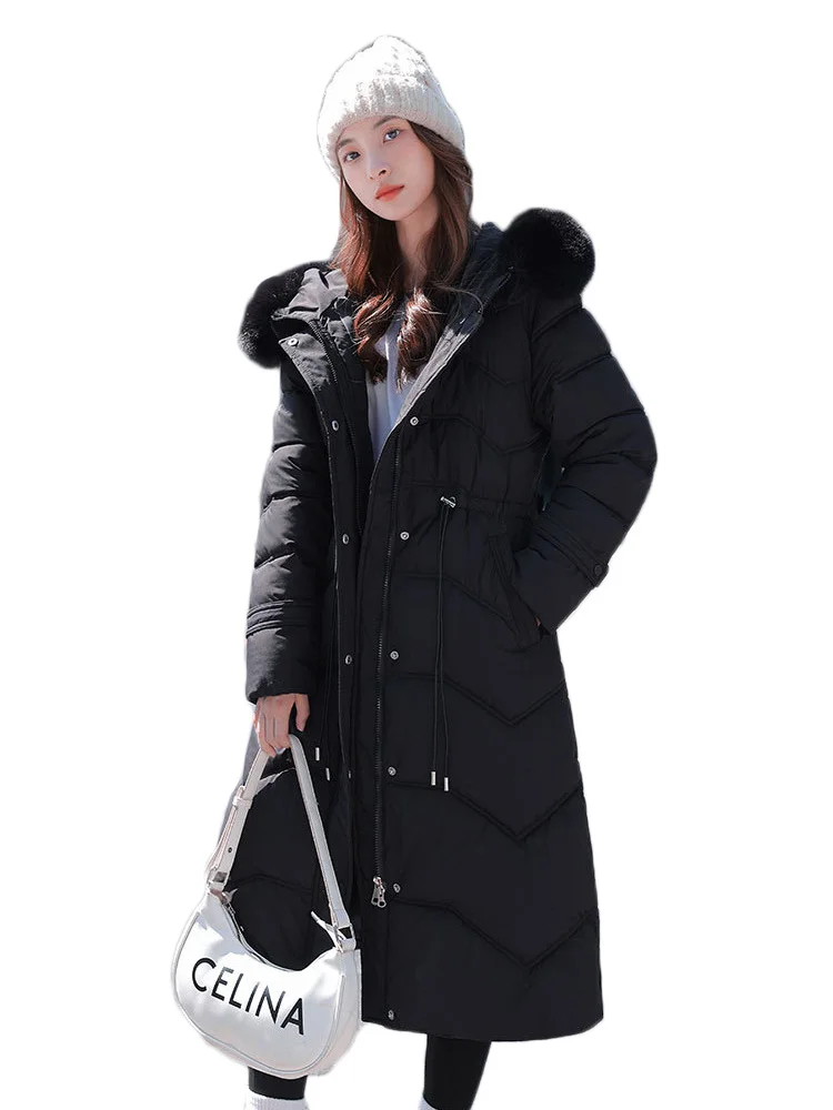 Down Cotton Coat Women Long Thick Detachable Fur Collar Hooded Parkas 2022 Winter New Korean Fashion Warmth Clothing Feminina