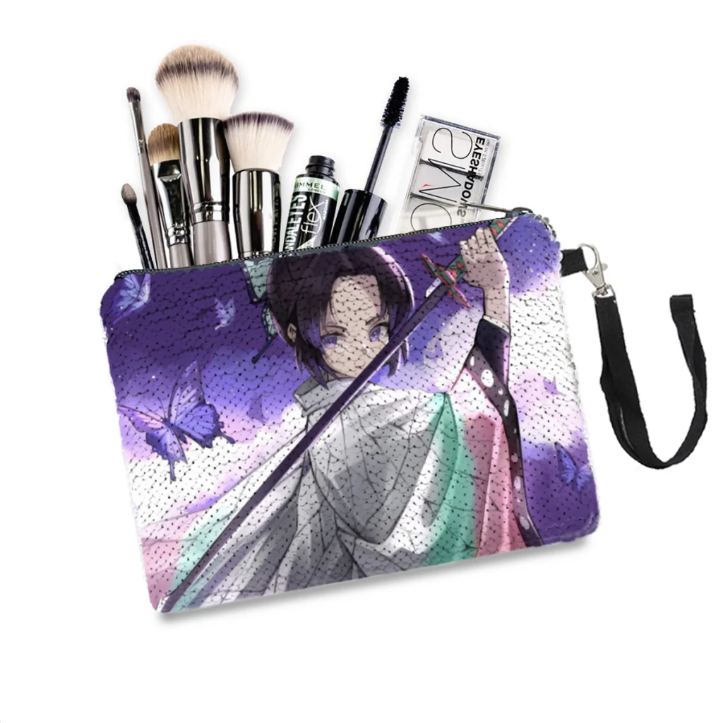

Kochou Shinobu Sequins Makeup Bag Demon Slayer Anime Women Girl Glitter Portable Cosmetic Bag Organizer Pouchs Travel Storage