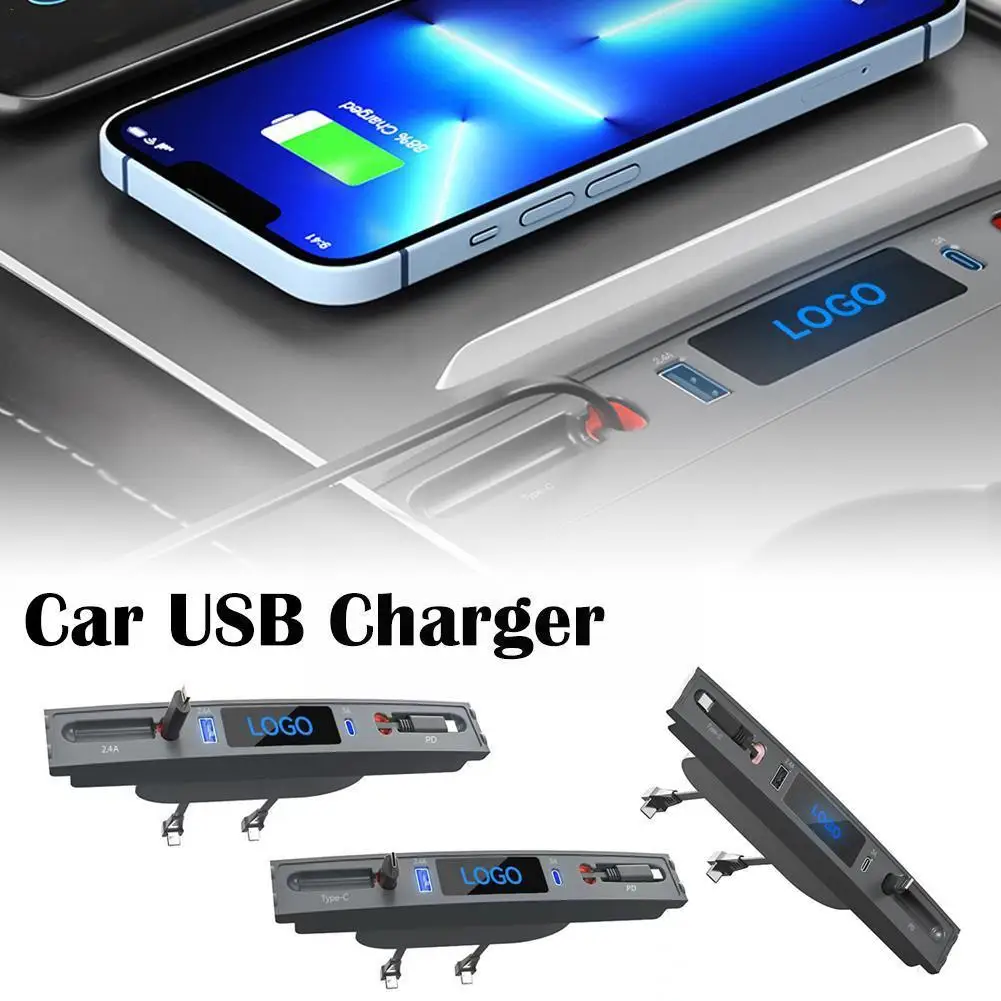 Car Usb Charger Retractable Cable Quick Charger Usb Shunt Hub For Tesla Model 3 Y 27w Shunt Hub Extension Center Console K9g6