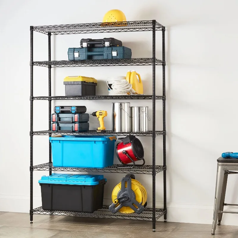 

Hyper Tough 6 Tie Heavy Duty Steel Wire Shelf Unit Black Capacity 3600 lbs