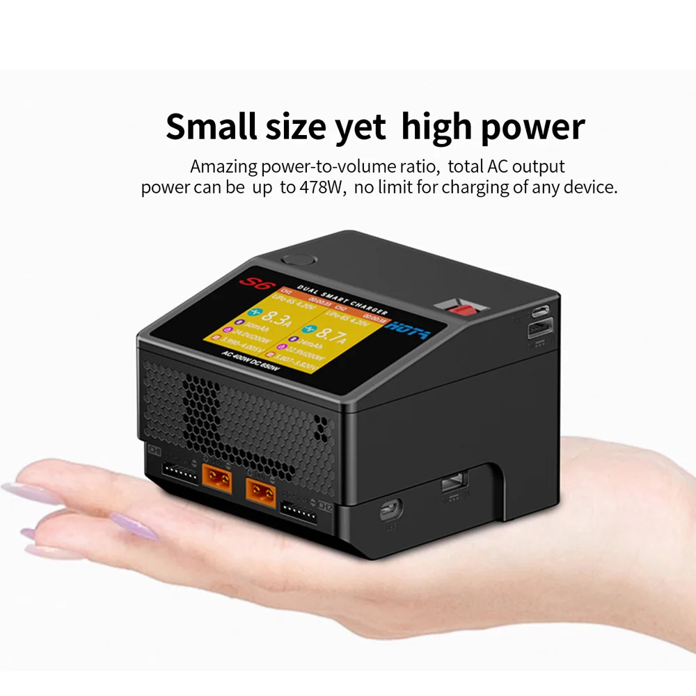 HOTA S6 AC400W DC650W 15A умное маленькое двухканальное зарядное устройство для