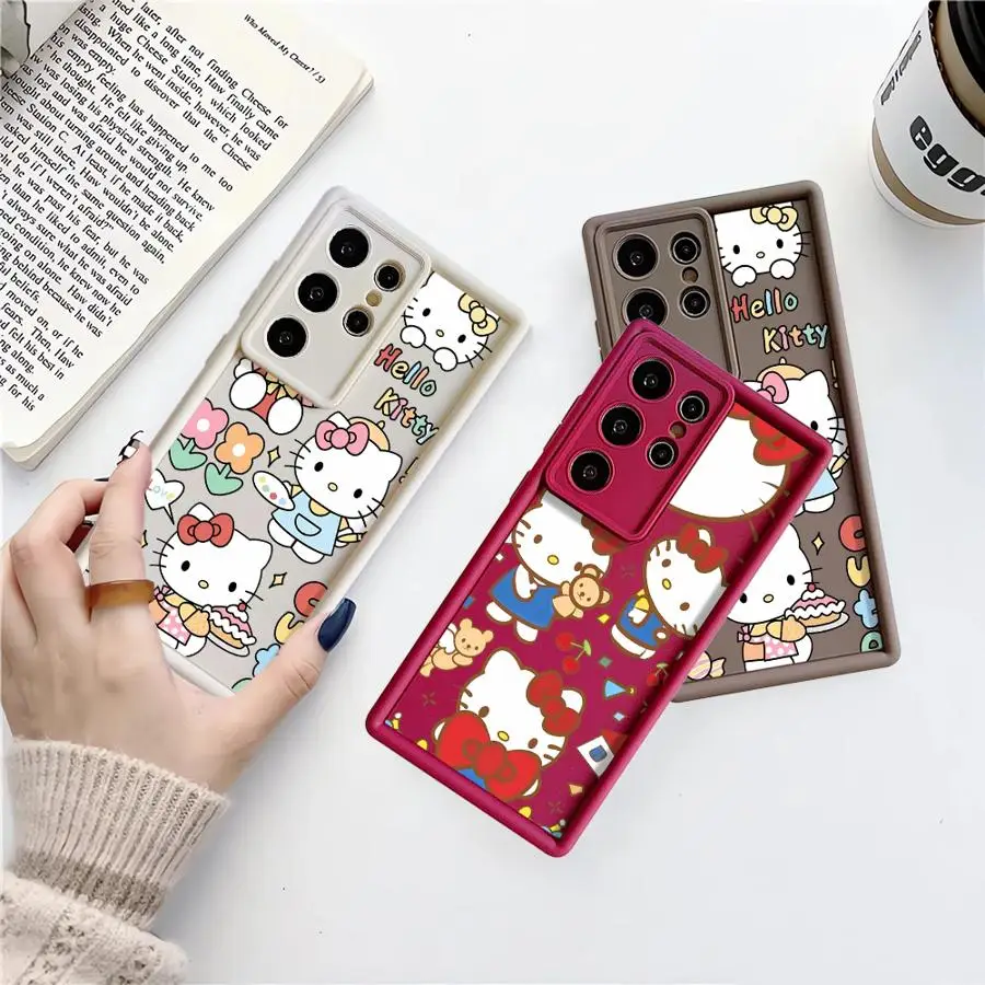 Милый чехол Hello K-kitty для Samsung Galaxy S24 FE S25 S23 Ultra S21 S20 S22 Plus Note 20 ультра мягкий