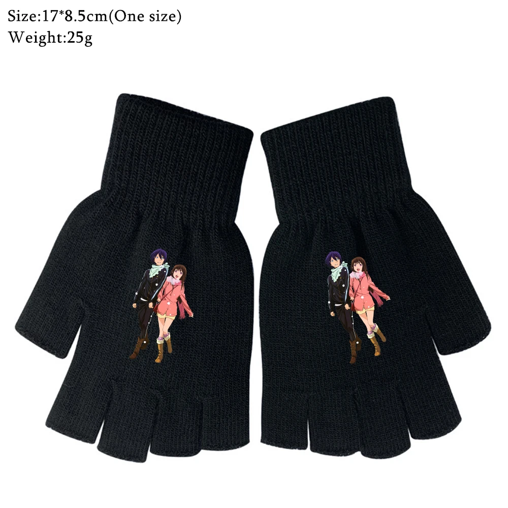 Черные вязаные перчатки с принтом аниме Noragami полуперчатки для мальчиков и
