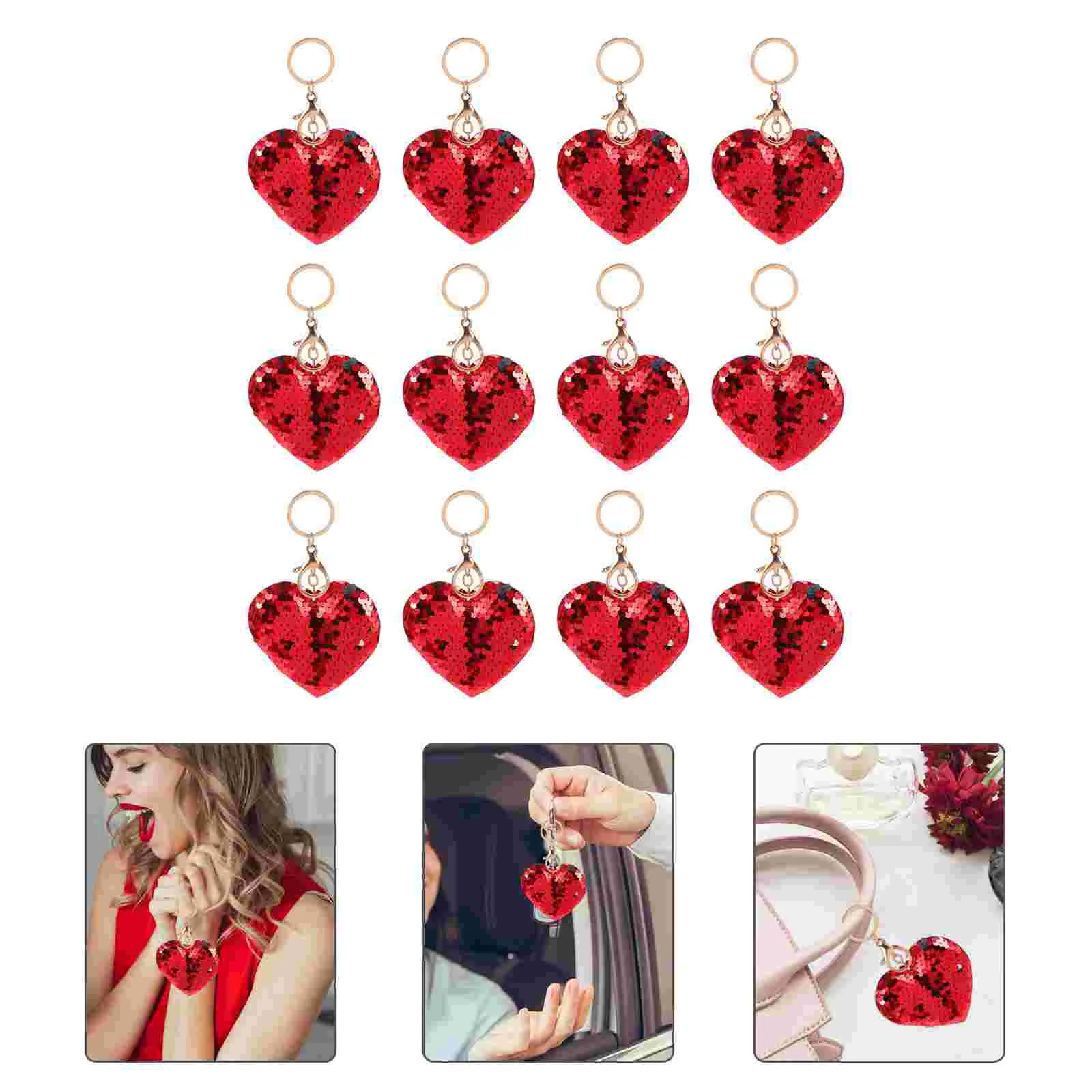 

24 Pcs Sequin Keychain Bulk Rings Pendants Heart Hanging Ornaments Plastic Lovers Decors Aesthetic keychains