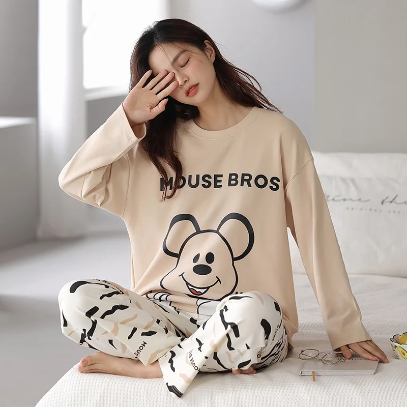 SUO&CHAO Spring Autumn New Loose Casual Pajamas For Womens Long Sleeve Tops And Long Pants Pyjamas 2PCS Sets Nightgown Homewear