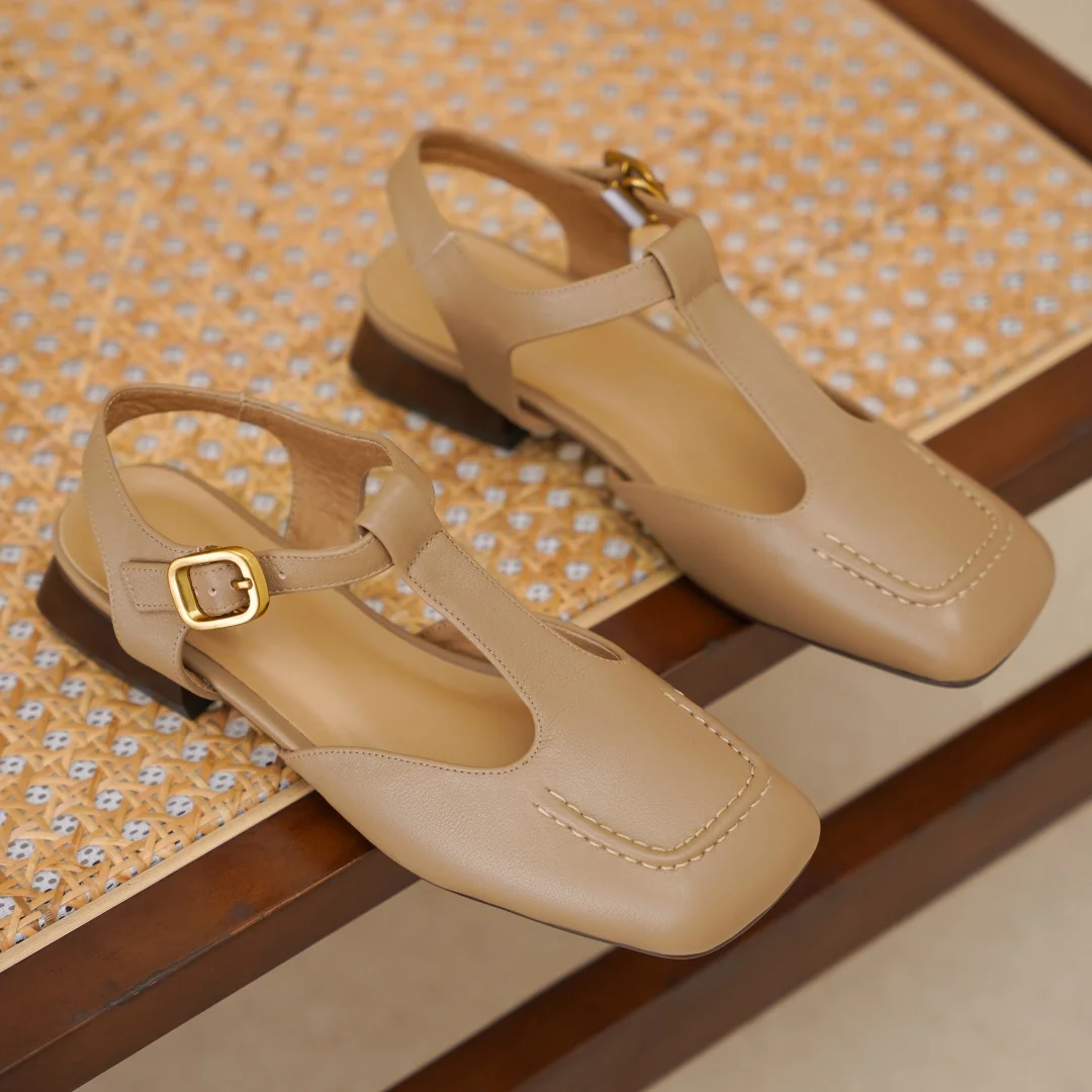 Женская летняя обувь размера плюс 34-42 из коровьей кожи с Т-образным ремешком