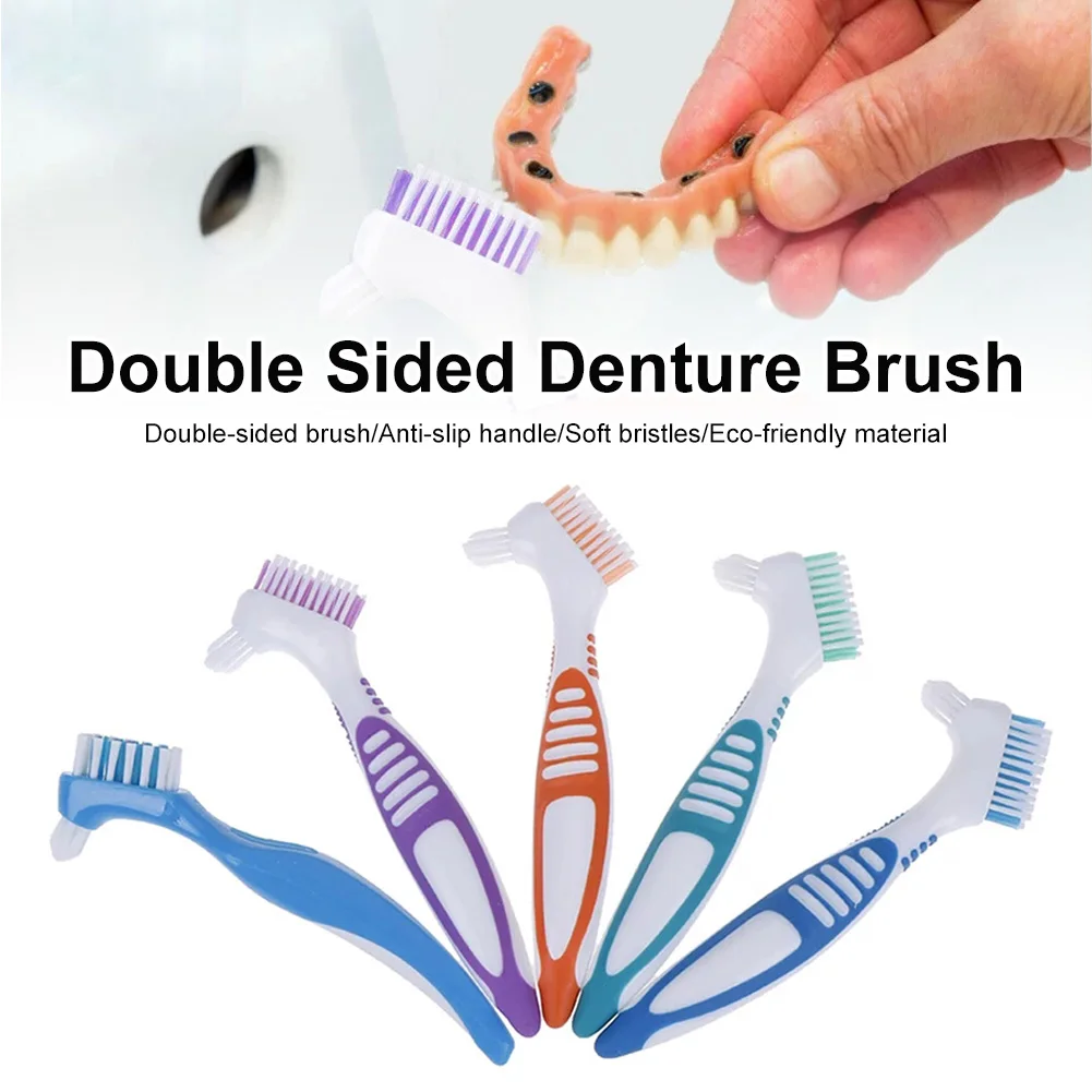 

1PC Dual-Head False Tooth Cleaning Brush Double Sided False Teeth Brush With Multi-Layered Bristles Denture Toothbrush Oral Care