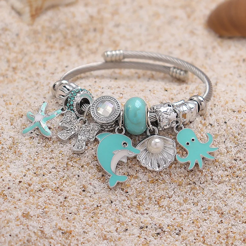 Дельфин морская звезда осьминог браслеты женские украшения из нержавеющей стали