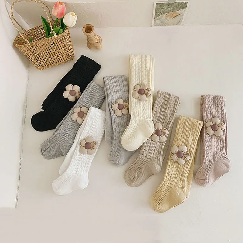 

2023 Autumn Winter Tights For Kids Girl Pantyhose Stockings Flower Ribbed Long Socks Korean Style Children's Leggings Clothing