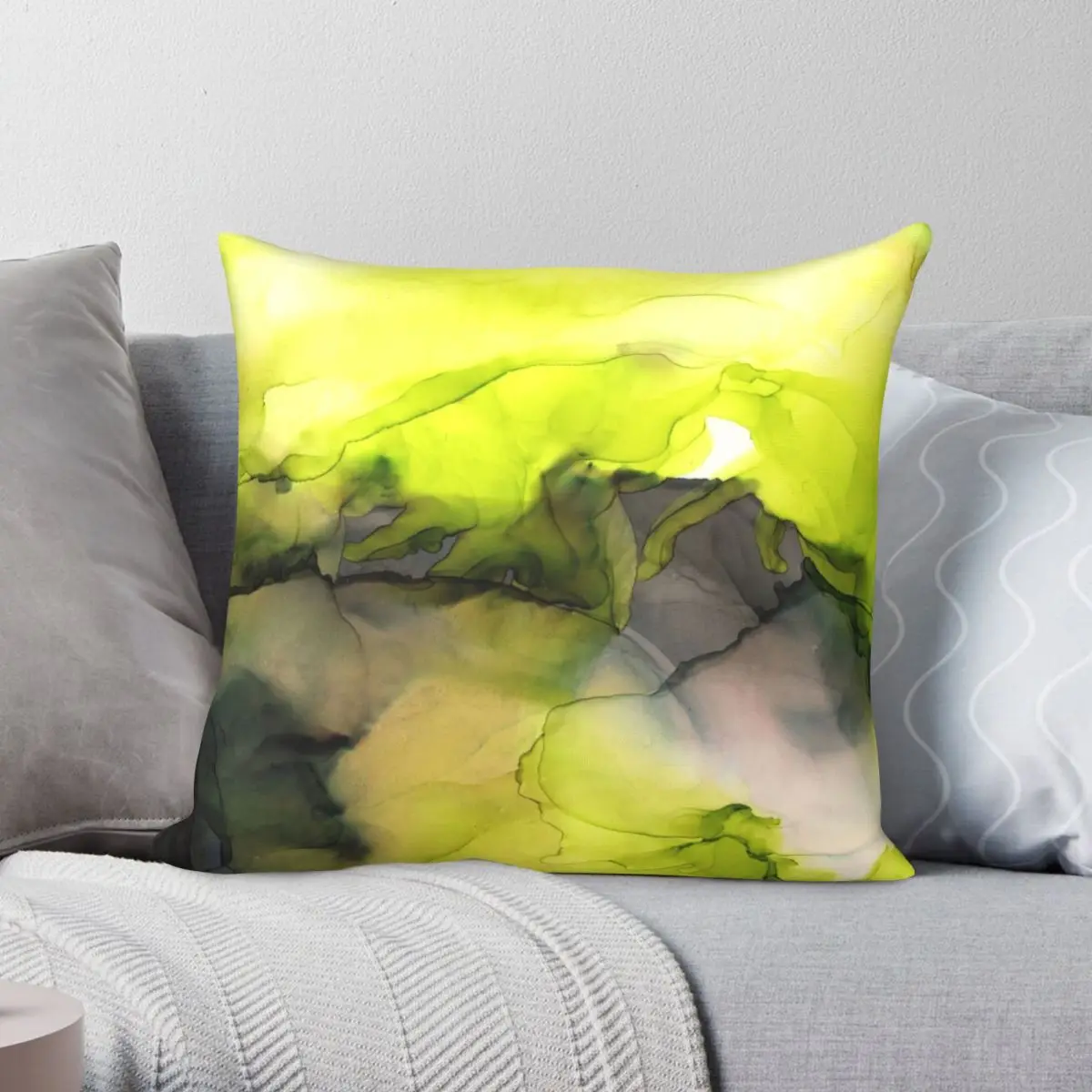 

Lime Toxic Swirl Alcohol Ink Fluid Pillowcase Polyester Linen Velvet Creative Zip Decor Pillow Case Room Cushion Case 45x45