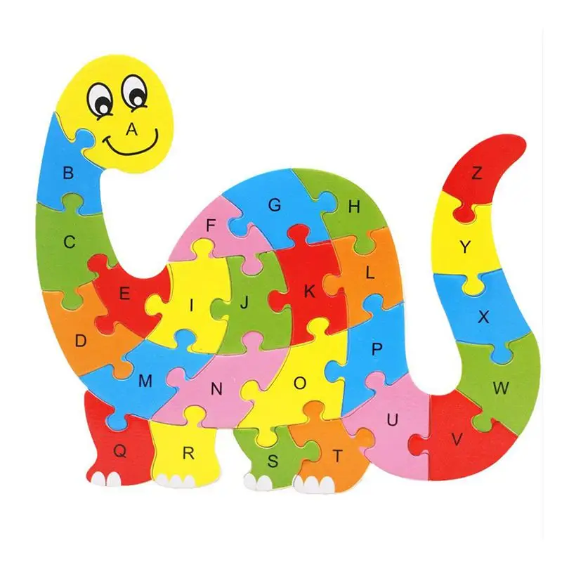 

Alphabet Puzzle 3D Wood Child Educational Games Animals Dinosaur Toy Gift