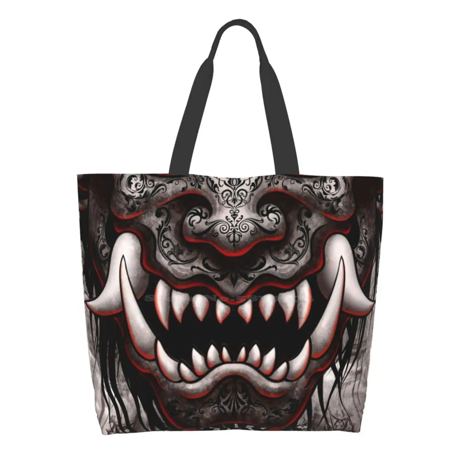 

Готическая гранж Oni-серая Женская Повседневная сумка, многоразовая вместительная сумочка-тоут, Oni Hannya, японский демон, Yokai, Тролль