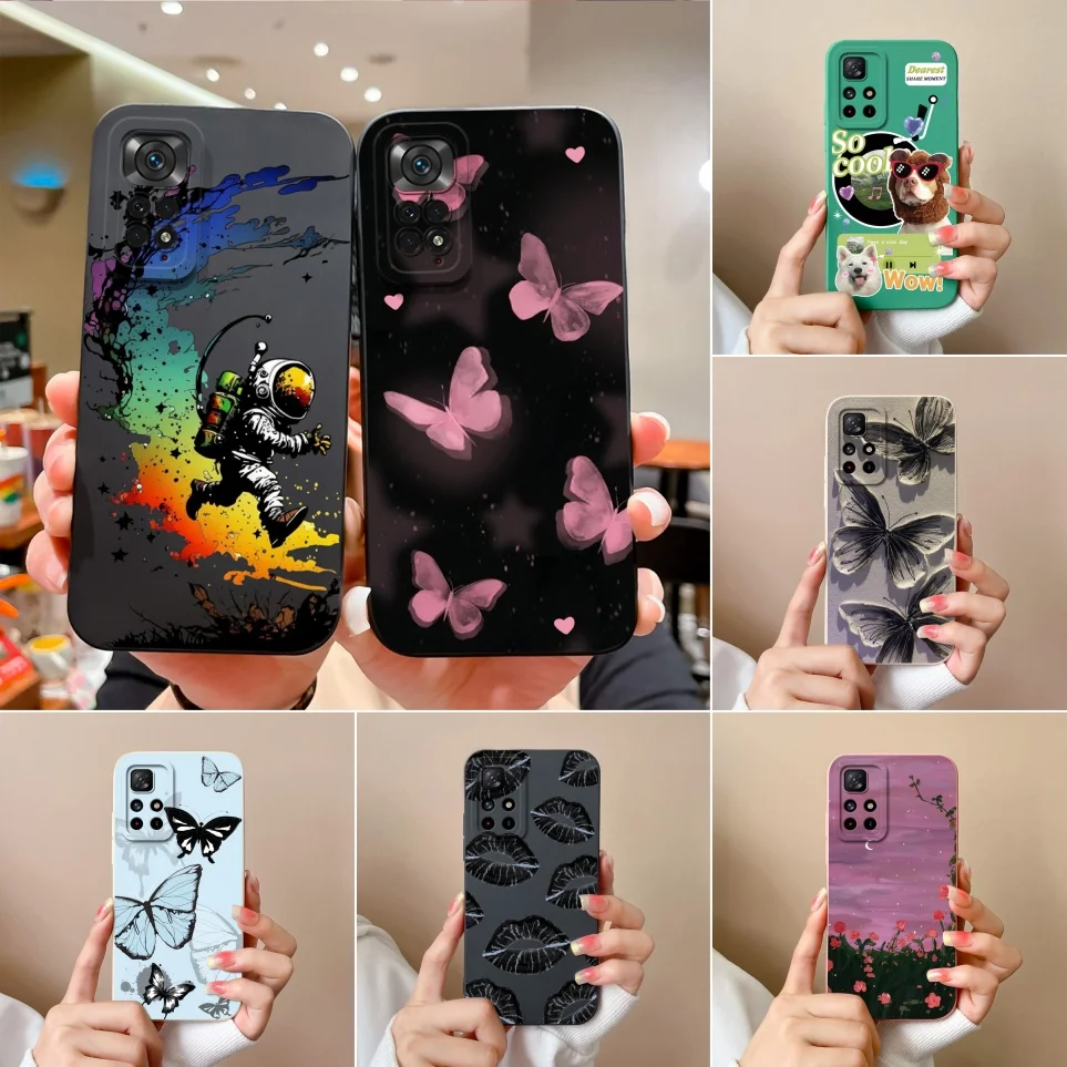 Чехлы для Xiaomi Redmi Note 11 чехол с бабочкой мягкий силиконовый прочный 4G Coque Redmi11 5G