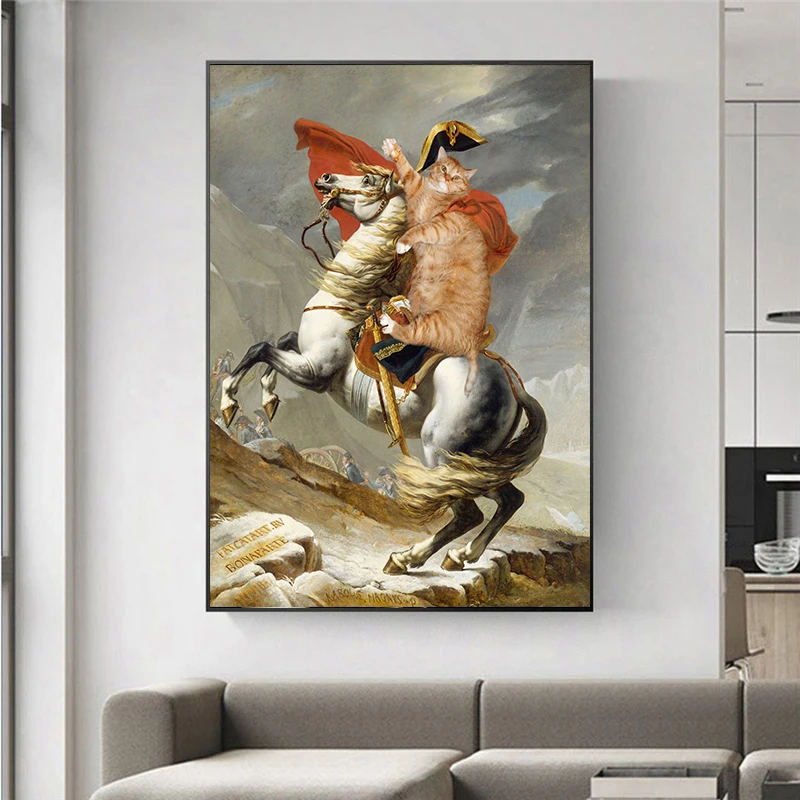 

Napoleon Cat Classic Wall Art Oil Painting Vintage Posters and Prints Abstract Art Canvas Painting Picture for Room Decoration