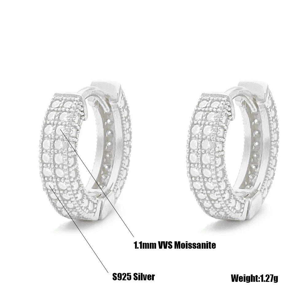 1.1mm Classic Moissanite Earrings For Women Real Diamond S925 Silver Ear Studs Men High-End Jewelry Pass Tester Free Shipping