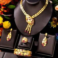 soramoore new trendy 4pcs luxury tssels drop jewelry set for women wedding cubic zircon cz indian african dubai bridal jewelry
