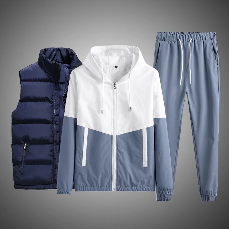 Custom LOGO Men 3 Piece Sets Brand Patchwork Zipper Cardigan Pants Jacket Hip Hop Fitness Streetwear Male Tracksuit Dropshipping