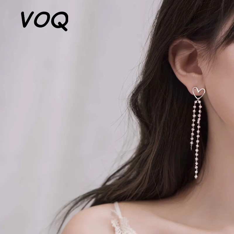 

VOQ Asymmetric Long Tassel Ball Chain Earring Love Tassel Earrings for Women Teen Girls Fashion Party Jewelry Gifts