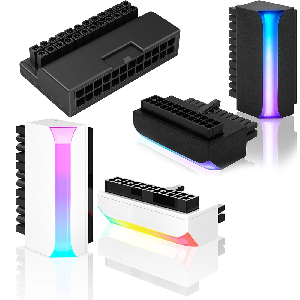 

ATX 24 Pin to 90° ARGB Power Plug Adapter 5V 3Pin For PC Mainboard Motherboard Power Supply Cable Connector DIY Mounting Modular