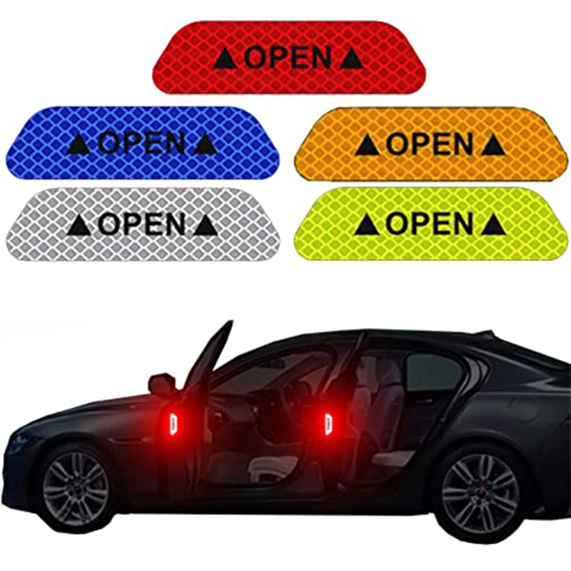 

4 Pcs/Set Car Safety Stickers Auto Open Reflective Stickers Tape Warning Mark Night Driving Safety Luminous Auto Door Stickers