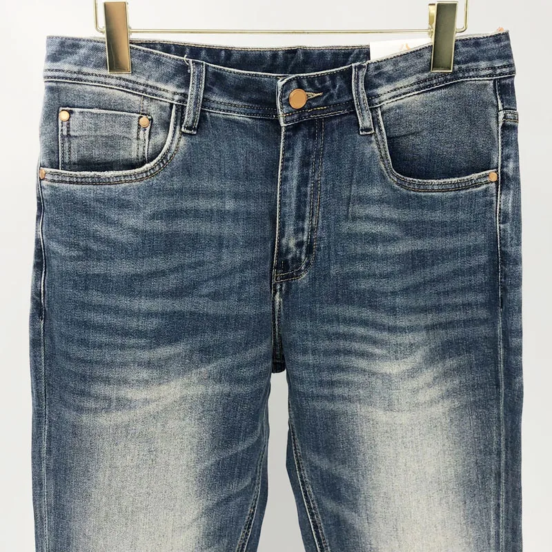 Fashion H Brand Spring Summer New Men's Jeans Zipper Mid-waist Vintage Wash Blue Denim Pocket Design Trend Casual Male Trousers