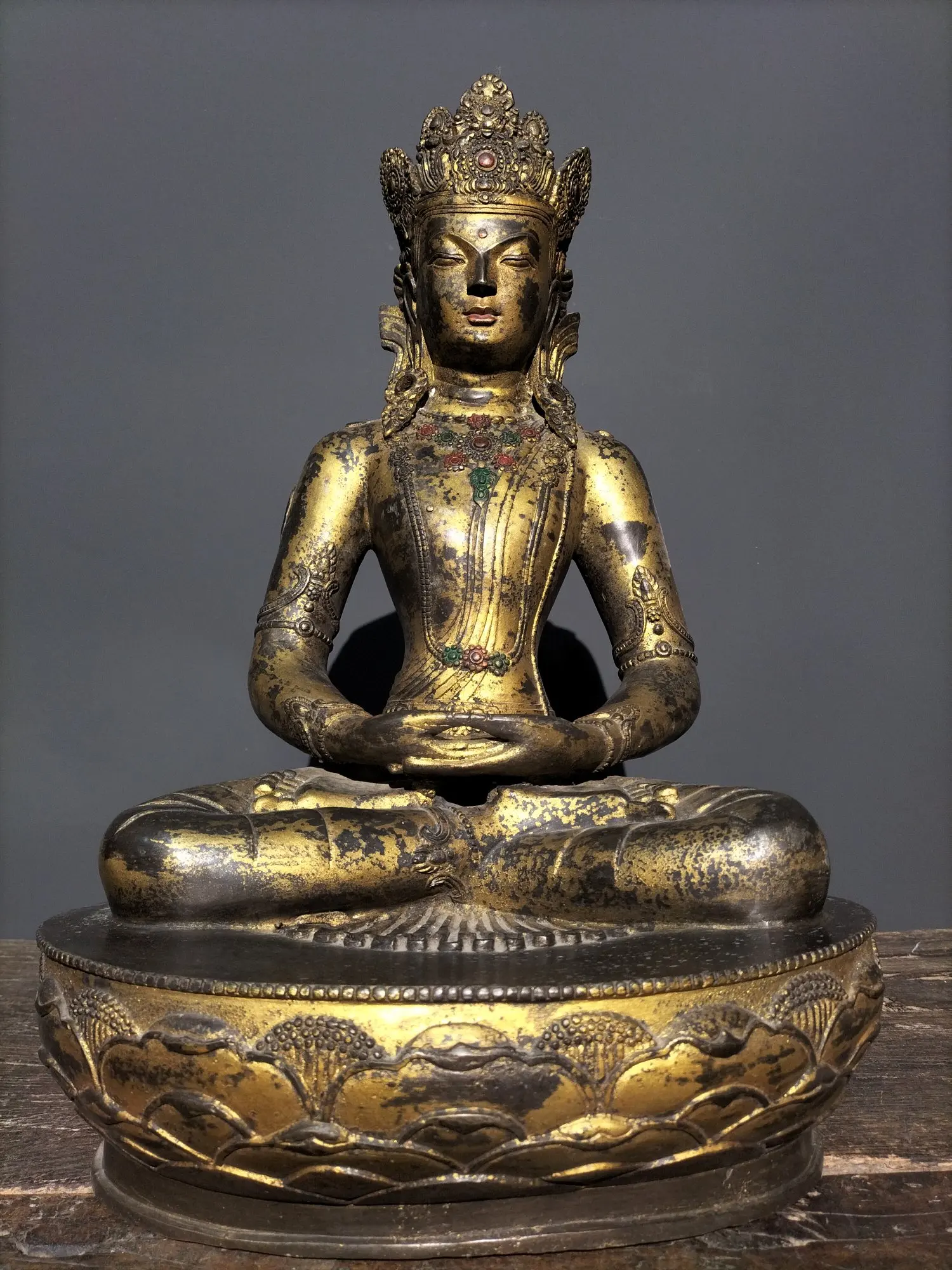 

19" Tibetan Temple Collection Old Bronze Cinnabar Northern Wei Buddha Tara Bodhisattva Longevity Buddha Sitting Buddha ornament