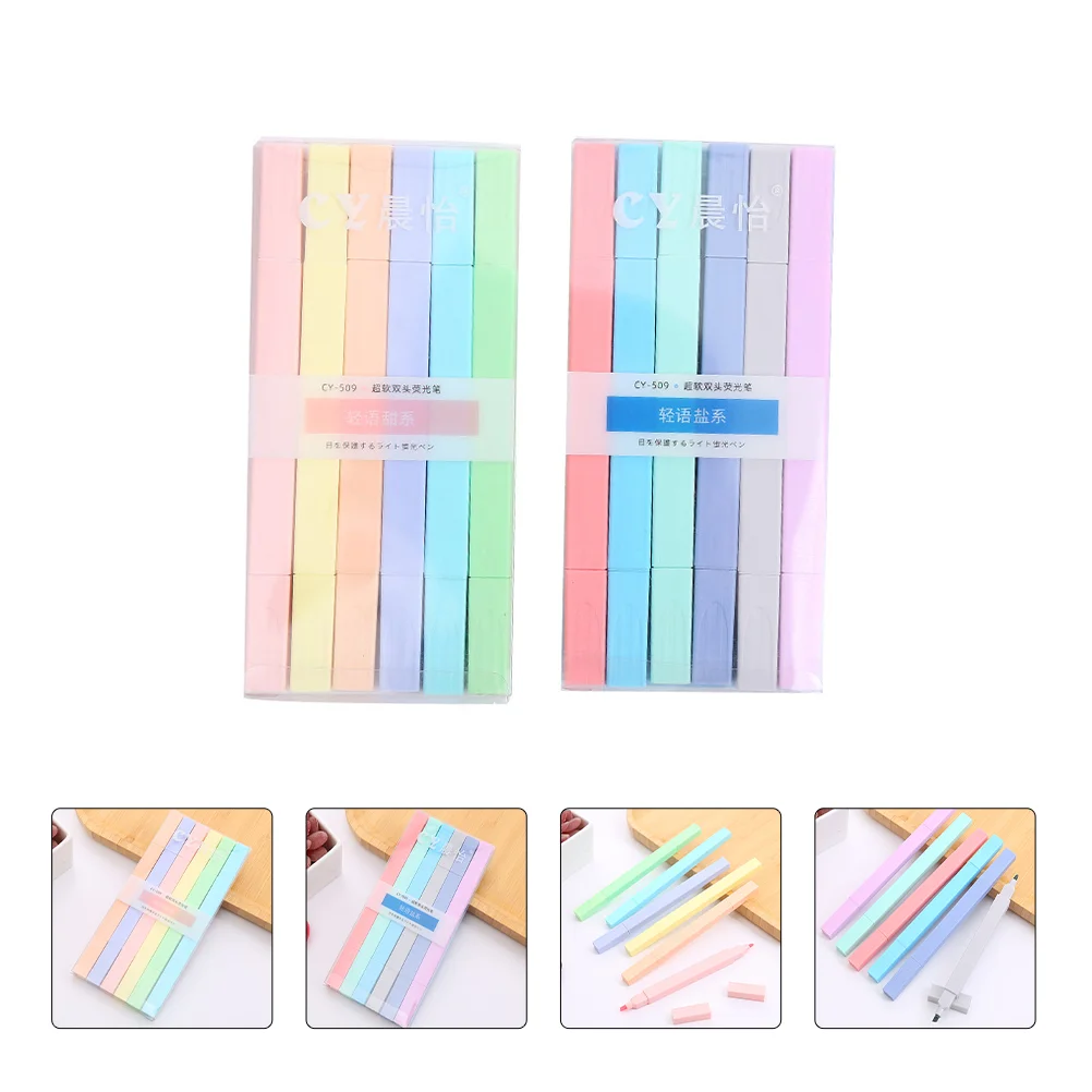 

12 Pcs Students Fluorescent Pen Double-end Marking Pen Eye-protection Marker Pen