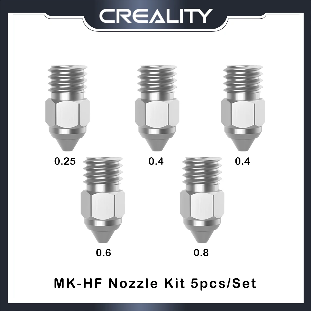 

CREALITY Original 3D Printer Parts MK-ST Nozzle Kit 5pcs set 0.25mm 0.4mm 0.6mm 0.8mm for Ender3 Series CR6 Series Ender5 Series
