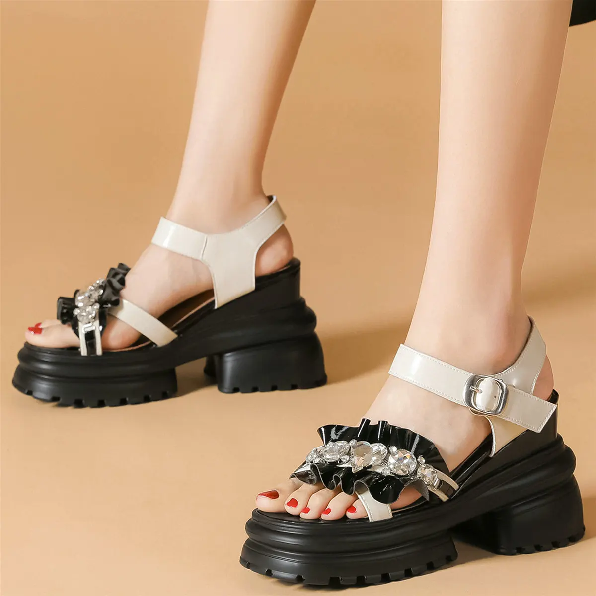 

Back Strap Fashion Sneakers Women Genuine Leather Wedges High Heel Gladiator Sandals Female Open Toe Platform Pumps Casual Shoes