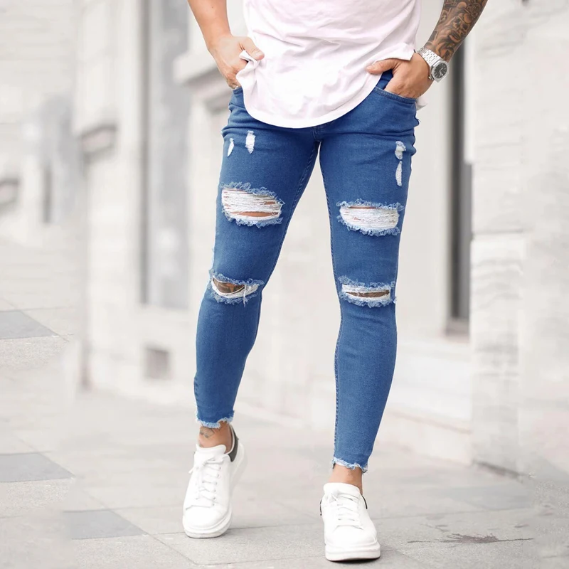 Sexy Ripped Jeans Men Slim Long Pencil Pants Spring Hole Men Fashion Thin Skinny Jeans Male Hip-hop Trousers Clothes Clothing