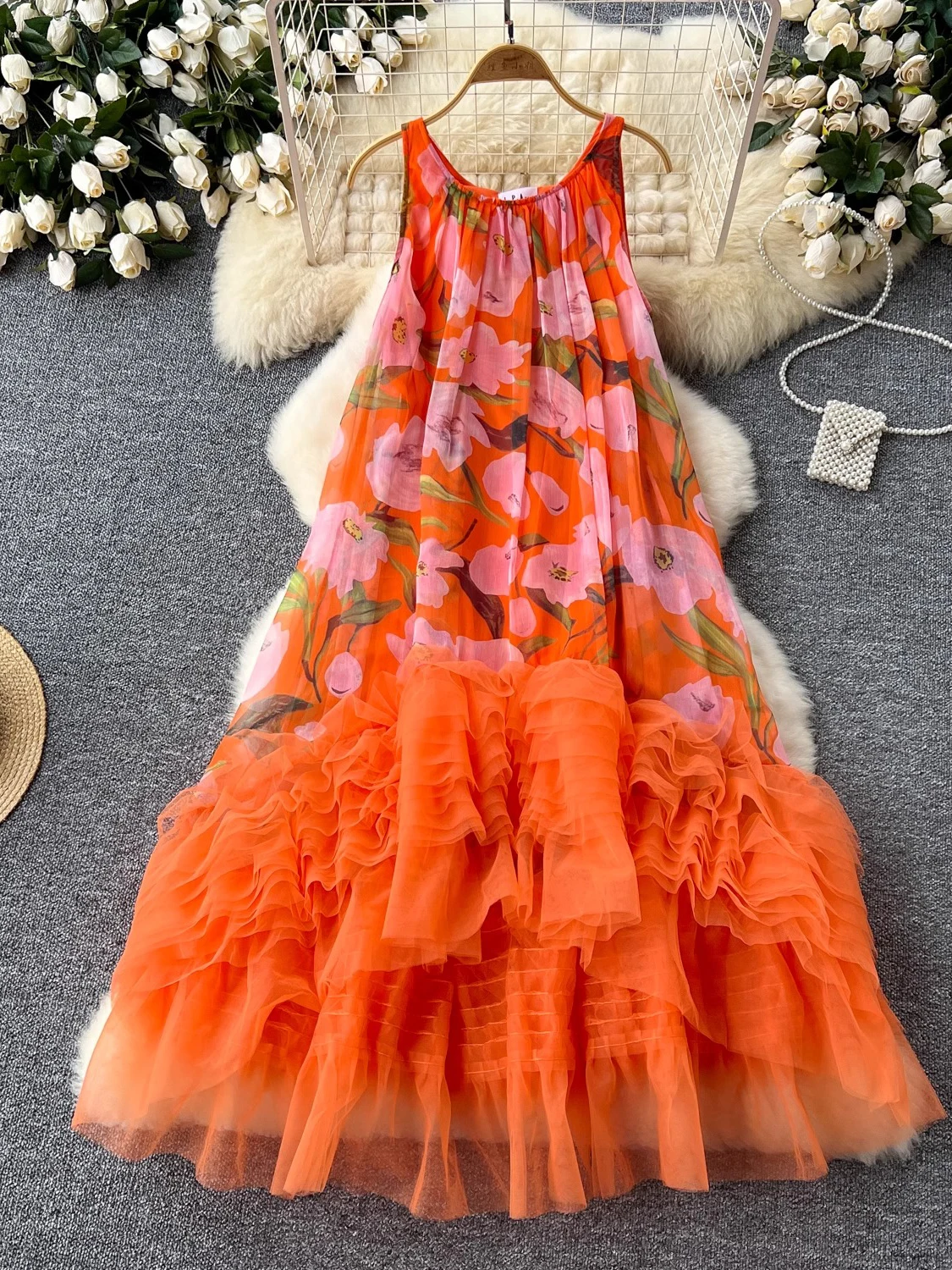 Женское длинное платье с драпировкой оранжевое/зеленое/желтое/черное винтажное