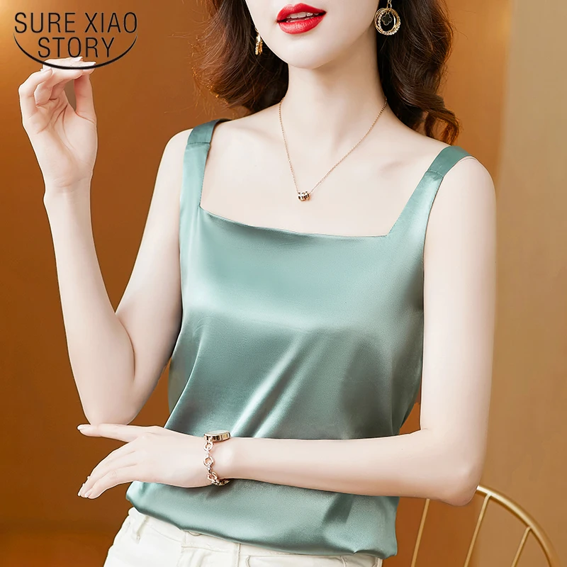 

Блузка Женская атласная с квадратным вырезом, весна-лето