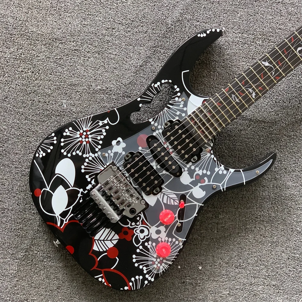 

JEM 7V Electric Guitar Black Flowers Inlay HSH Pickups FR Bridge Free Shipping in stock Guitars Guitarra