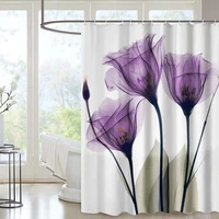 inyahome purple flowers tulip shower curtain floral elegant theme fabric girls bathroom decor sets with hooks waterproof wash