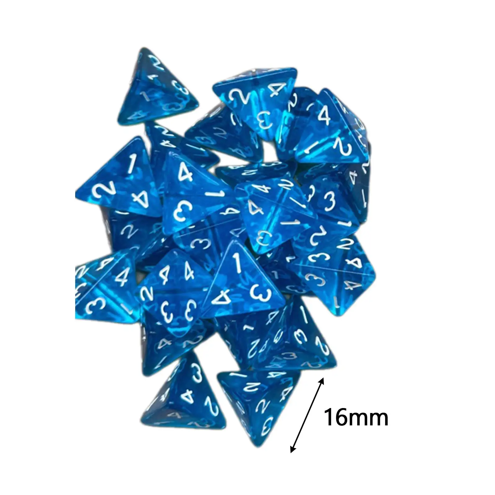 25 Count Pack of 4 Sided Dice Role Playing Game Dices Acrylic Polyhedral Set D4 16mm