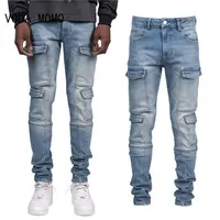 Men's Retro Pockets Loose Jeans Casual Straight Wide Leg Pant Harajuku Oversize Streetwear Denim Trousers Male pants Jeans men