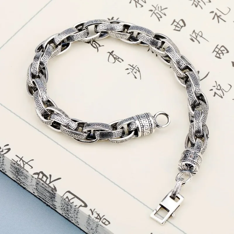 New Sterling Silver Bracelet Handmade Customized for Men's S925 Retro Personality Friend Festival Lucky Gift Fashion Jewelry