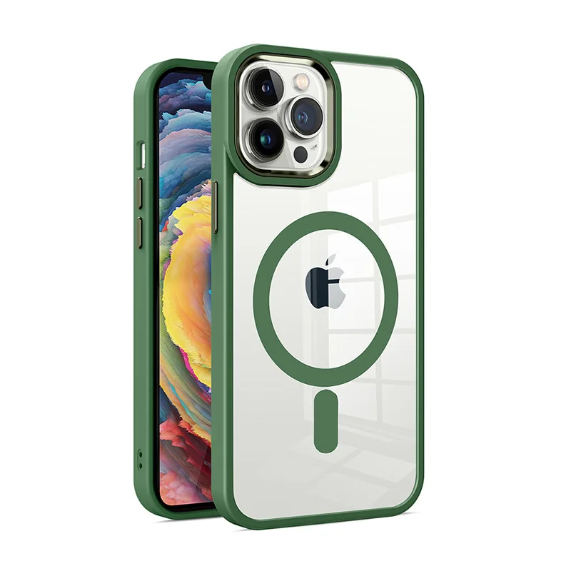 

Luxury Transparent Magsafe Magnetic Charging Case for IPhone 11 12 13 14 Pro Max Metal Camera Bezel Hard PC Armor Back Cover