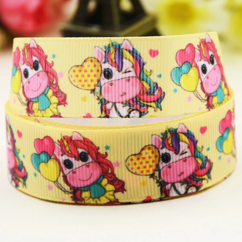 

22mm 25mm 38mm 75mm Unicorn Cartoon Character printed Grosgrain Ribbon party decoration 10 Yards X-05282
