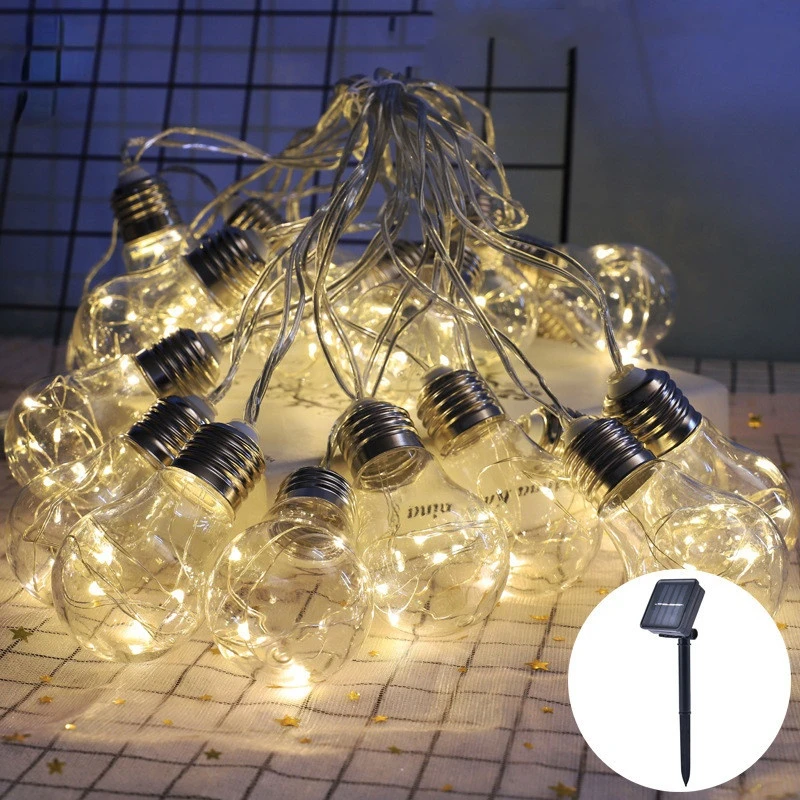 

Solar String Light Outdoor Edison Vintage Plastic 10 Bulbs Hanging Waterproof String Lights for Deck Yard Tents Party Decor