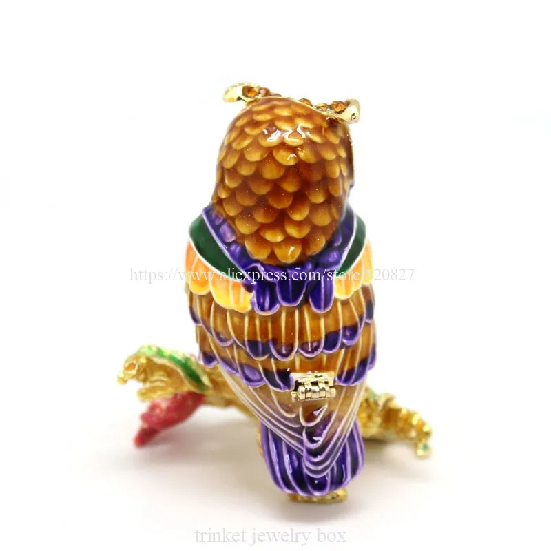 Pewter Figurine Owl on Branch Trinket Box