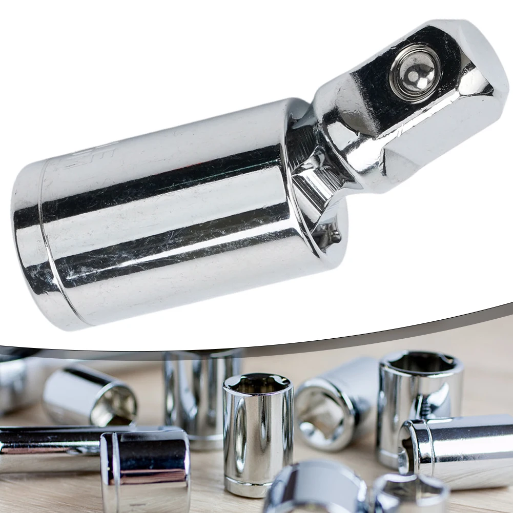 

1pc 360 Deg Rotary 1/4" 3/8" 1/2" Universal Joint Socket Ratchet Angle Extension Bar Socket Adapter Silver Hand Tool