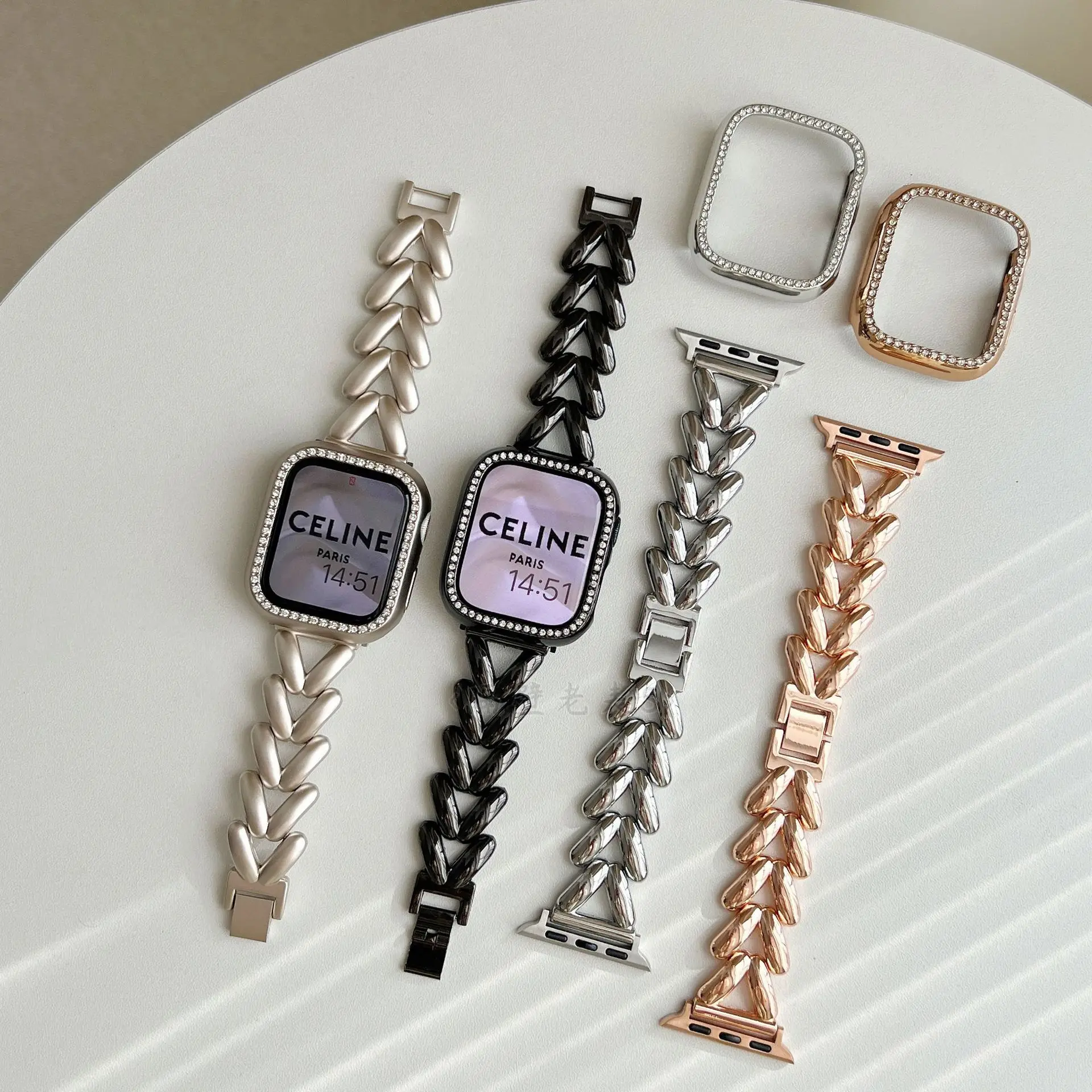 Starlight Metal Lady Strap For Apple Watch Band 41mm 40mm 44 45 38mm Zinc Alloy Band For iWatch Series 8 7 SE 6 3 4 5 Ultra 49mm