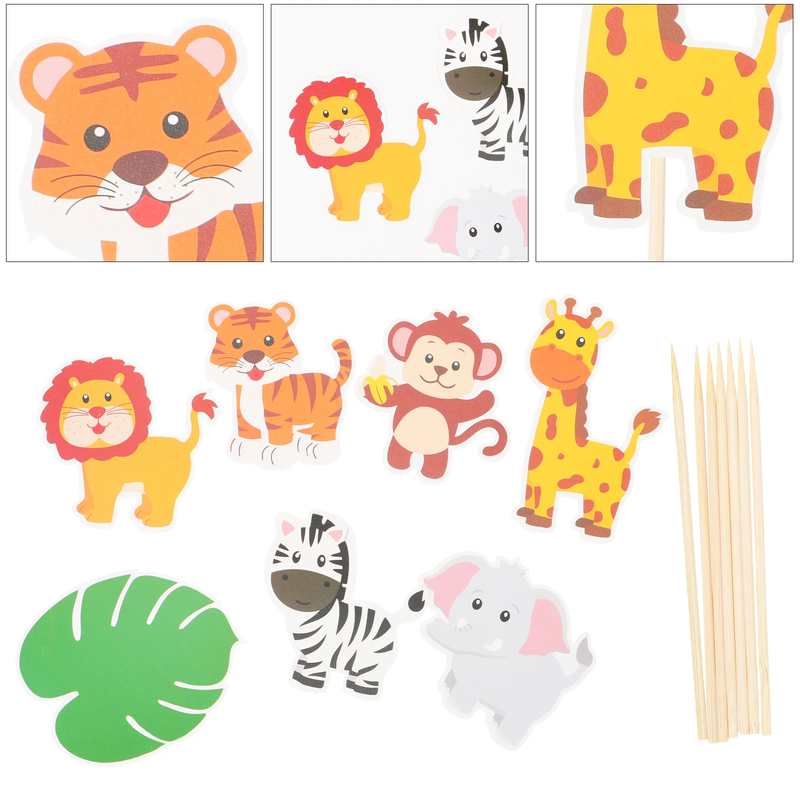 

Toppers Animal Animals Cupcake Cake Party Supplies Zoo Centerpiece Sticks Table Topper Jungle Decorative Picks Themed Decoration