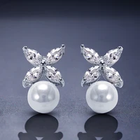 2022 new silver needle fashion simple flower pearl stud earrings for womens wedding party jewelry valentine gifts